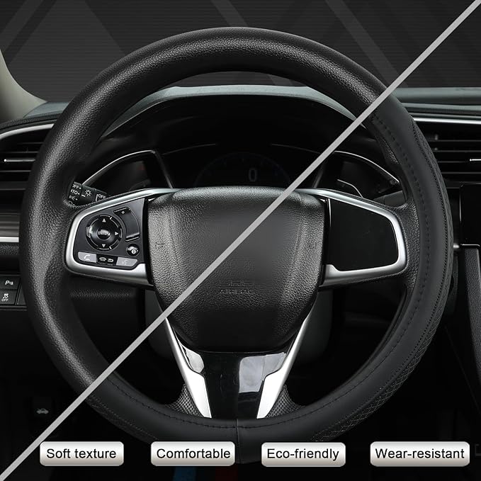 West Llama Customized Auto Car Steering Wheel Cover for Honda Civic, CR-Z, Insight, S2000,14-14.25inch(Black-Small Size)