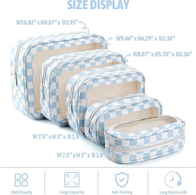 YOPCDJ 5PCS Diaper Bag Organizer Pouch Set, TSA Approved Toiletry Bag，Clear Waterproof TPU Makeup Bag Set Travel Organizer Ba