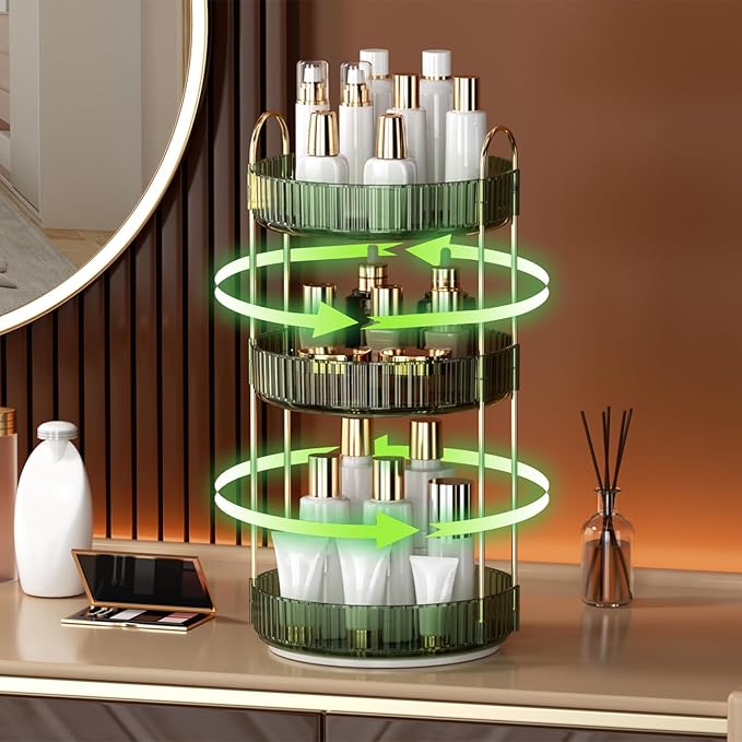 YCIA&DONE 360 Rotating Makeup Organizer and Storage for Vanity Countertop 3 Tiers, High Capacity Cosmetic Skincare Perfume Or