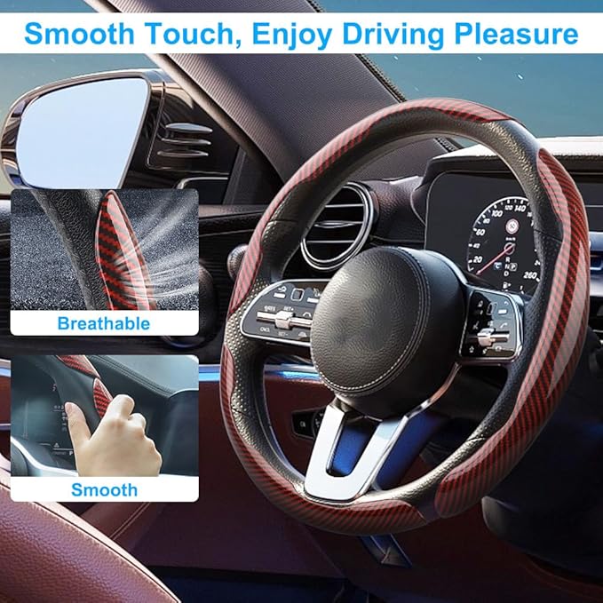 Carbon Fiber Steering Wheel Cover 3PCS, Non-Slip Grip for Universal Cars,Fit for 14–16 Inch Wheels, Interior Accessories for 