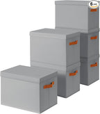 Homsorout Storage Bins with Lids - Fabric Storage Baskets for Shelves, 6 Pack Foldable Decorative Boxes with Handles, Stackab
