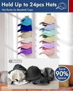 Nunibum Hat Organizer for Baseball Caps 4 Pack, Hat Rack for Wall Hold up to 24 Hats with Strong Adhesive, Multilayer Organiz