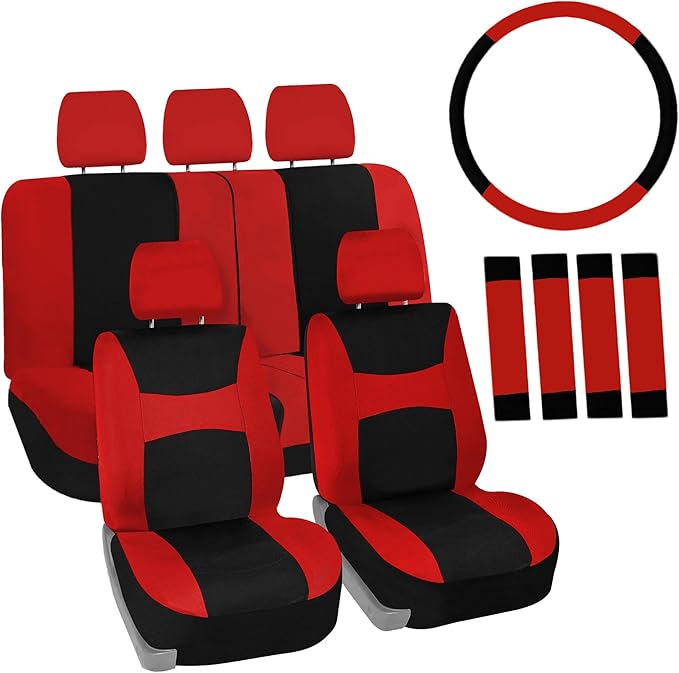 FH Group Car Seat Covers Full Set Cloth, Universal Fit combo, Automotive Covers, Low Back Front Airbag Compatible,Split Bench
