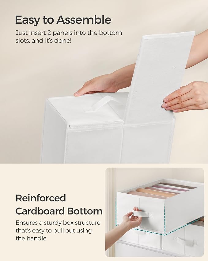 SONGMICS Set of 6 Large Size Wardrobe Clothes Organizers, 6-Compartment Foldable Drawer Organizers with Handles, 16.5 x 11.8 