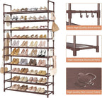 LANTEFUL Tall Shoe Rack 10 Tier Shoe Organizer Large Shoe Shelf with 18 Hooks Storage for 50 Pair Sneaker and Boot, Stackable