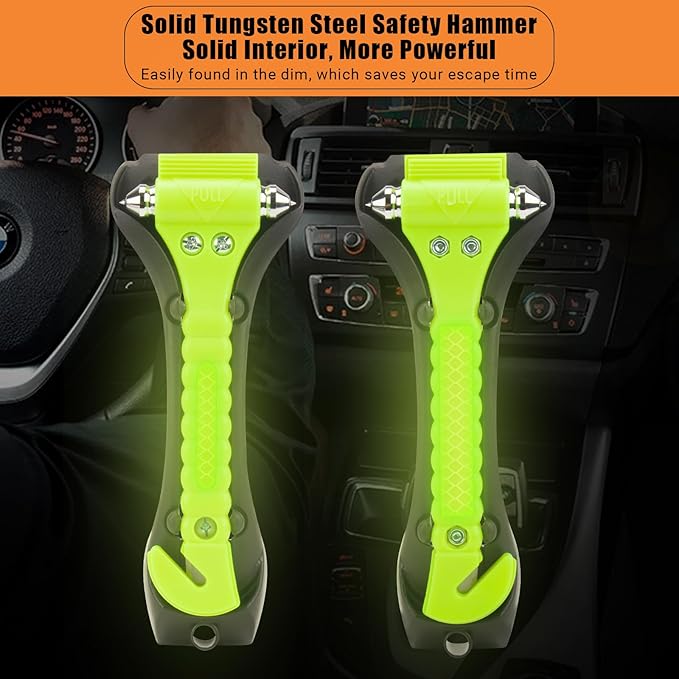 8PCS Car Window Breaker, Fluorescent Green Window Breaker Seatbelt Cutter, Car Safety Hammer with One Second Emergency Glass 