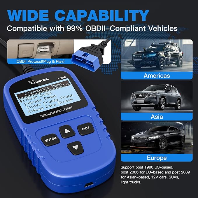 VDIAGTOOL VD10 OBD2 Scanner Code Reader Car Diagnostic Tool Engine Fault Code Reader for Turn Off CEL with Freeze Frame/I/M
