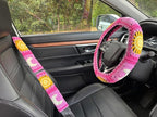 Handmade Crochet Sun and Moon Car Steering Wheel Covers Universal 14-15 inch for Women and Men (A,Steering Wheel Cover+2 Belt Cover)