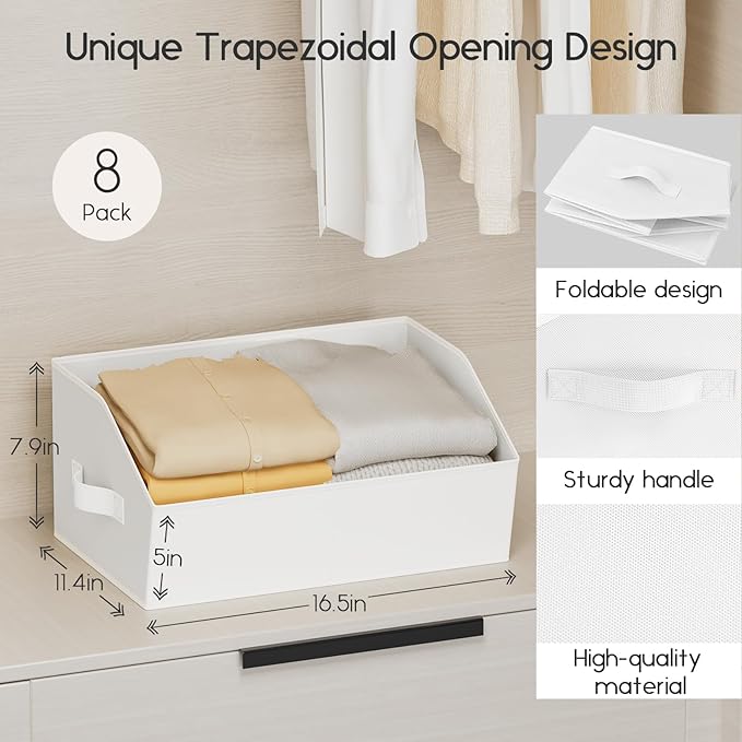 Homsorout Large Closet Organizers and Storage Bins - 8 Pack Trapezoid Storage Baskets for Shelves, Foldable Fabric Baskets wi
