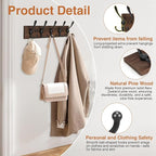 Wooden Coat Rack Wall Mount Heavy Duty, 2 Pack Coat Hanger Wall Mount with 5 Triple Hooks for Clothes, Jacket, Hat, Keys, Spa