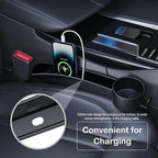 Car Seat Gap Plug with Storage Slot, Auto Gap Filler Organizer with Cup Holder, Universal Carseat Side Gap Filler Strip 2 Pack Between Front Seats & Console, Anti-Drop Pad with Seatbelt Holes, Black
