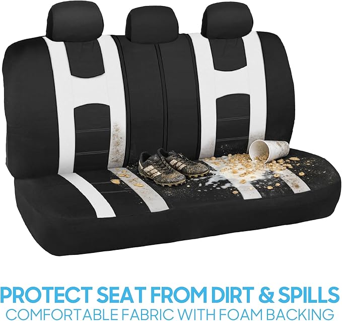 carXS Seat Covers for Cars Full Set, Black & White Car Seat Covers with Matching Rear Bench Cover, Universal Fit for Most Aut