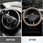 Road Comforts Leopard Steering Wheel Cover for Women, Cute Anti-Slip Microfiber Leather, Fits D Shape Flat Bottom Steering Wh