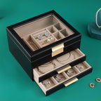 Somduy Jewelry Box Organizer for Women,3 Layers Jewelry Storage Display Box with Glass Lid,Gift for Christmas,3 Drawers,Large