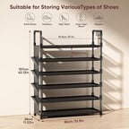Mavivegue 6 Tier Shoe Rack for 25-30 Pairs of Shoes,Metal Shoe Rack with Hook and Side Pocket for Closet,Entryway,Hallway,Dor