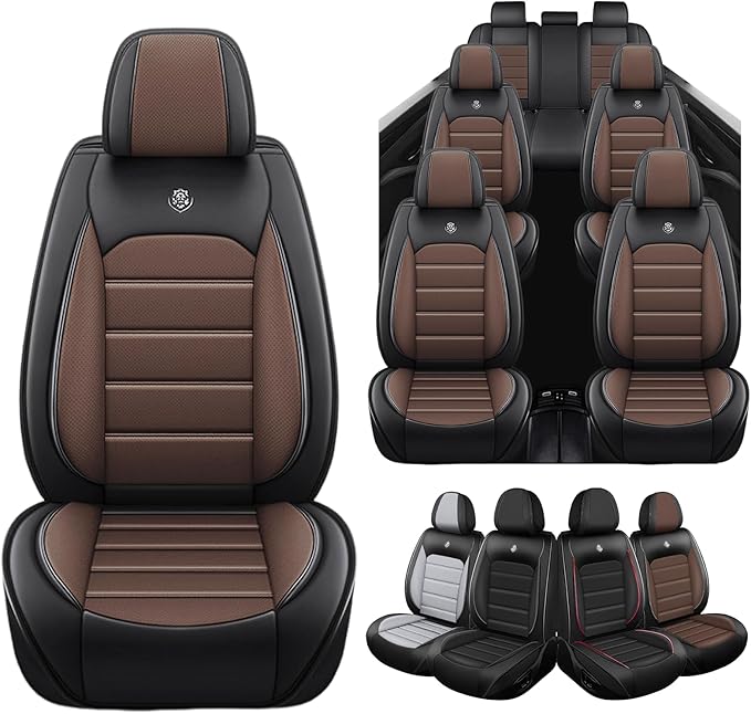 Seat Covers Custom Fit for GMC Yukon XL 2000-2026, 7 Seat, Compatible Airbag Non-Slip Waterproof Leather Seat Cover, Luxury Interior Car Seat Covers Full Set, Black Coffee
