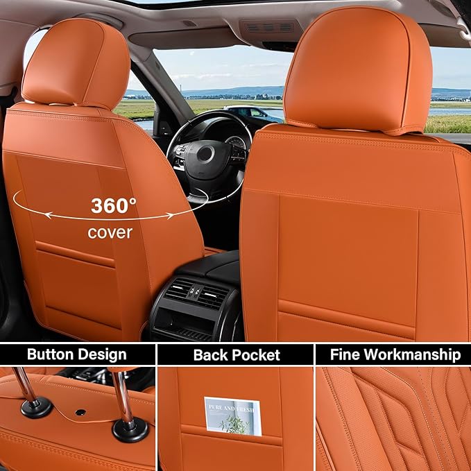 Coverado Car Seat Covers Full Set, Automotive Seat Covers Car Seat Protector Car Seat Cushion, Waterproof Leather Seat Covers