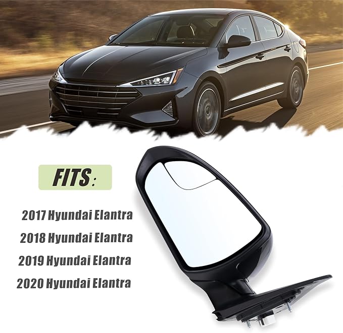 Left Driver Side Mirror Compatible With 2017 2018 2019 2020 Hyundai Elantra With Manual Folding Power Glass Black Replace#87610F3050(3Pins)