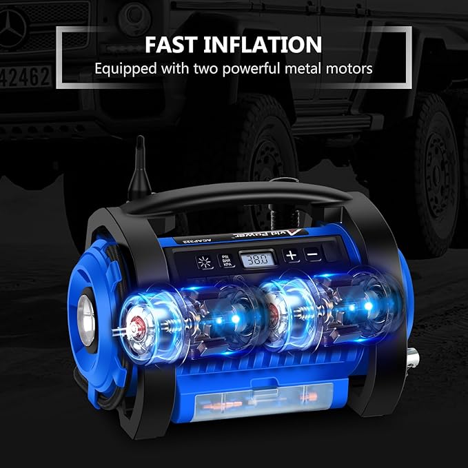 AVID POWER Tire Inflator Portable Air Compressor, 12V DC 110V AC Car Tire Pump, Air Mattress Pump with Inflation and Deflation Modes, Dual Powerful Motors, Digital Pressure Gauge