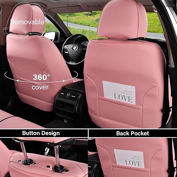Coverado Seat Covers Front Seats, Pink Car Seat Cover with Lumbar Support, Waterproof Car Seat Cushion, Front Car Seat Covers