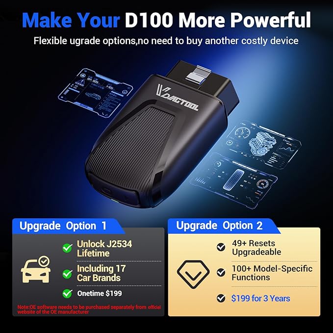 OBD2 Scanner Bluetooth Vdiagtool D100, Bidirectional Scan Tool Wireless - Full System Diagnostic With 17 Resets, Lifetime