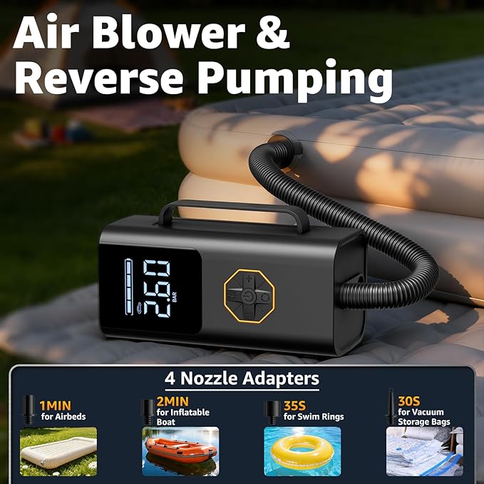 Portable Jump Starter with Air Compressor - 12V Car Battery Jumper Starter Box 5500A (All Gas/12L Diesel) 9-in-1 with Air