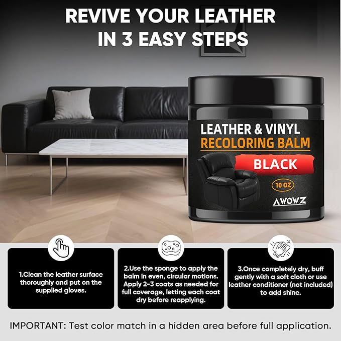 Leather Recoloring Balm - Scratch Repair & Color Restore Kit for Faded Leather, Leather Couch & Car Seats - 10OZ Leather Rest