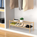 ROMGUAR CRAFT 2-Tier Bamboo Long Shoe Rack, Free Standing Wood Shoe Shelf Storage Organizer for Closet Entryway Stackable 35"