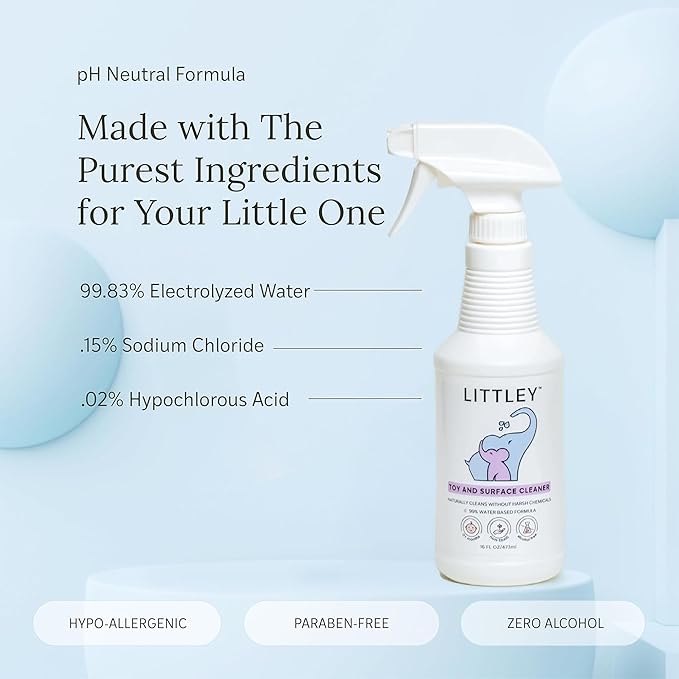 Littley Toy & Surface Cleaner | Alcohol-Free HOCl Spray for Baby Toys & High-Touch Surfaces | Fragrance-Free Formula | Gentle