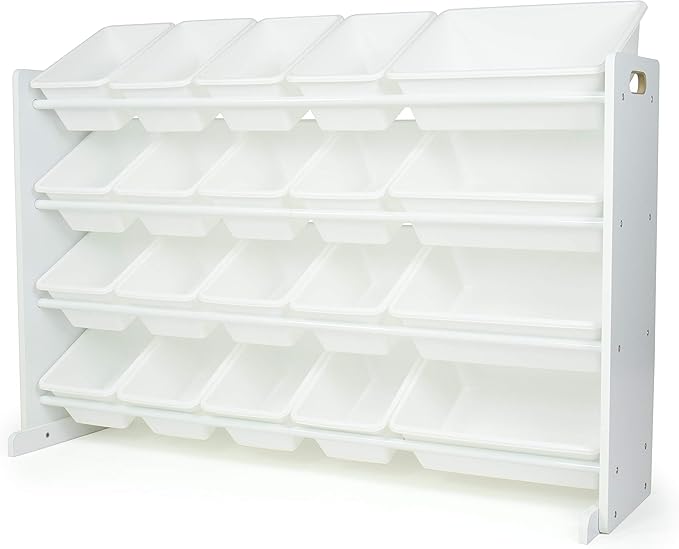 Humble Crew Extra-Large Toy Organizer with 20 Plastic Bins – White/White Storage Rack with 4-Tier Shelves, Anti-Tip Safety, f