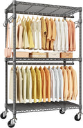 ULIFHOME P1 Rolling Clothing Rack with Lockable Wheels, Heavy-Duty Garment Rack for Hanging Clothes, Portable Closet Wardrobe