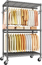 ULIFHOME P1 Rolling Clothing Rack with Lockable Wheels, Heavy-Duty Garment Rack for Hanging Clothes, Portable Closet Wardrobe