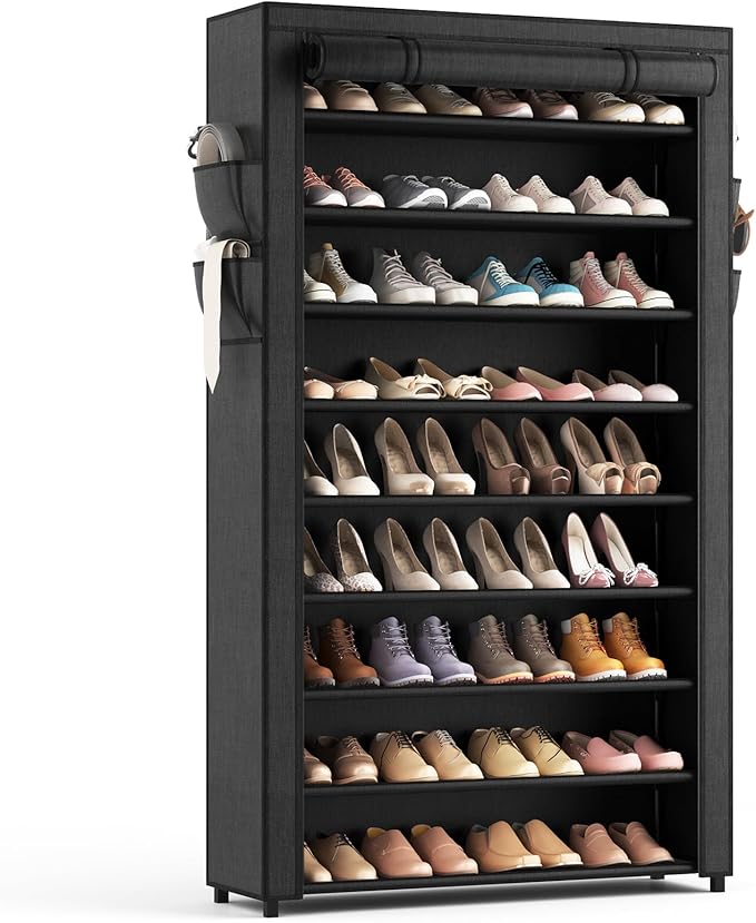 LANTEFUL Shoe Rack with Covers - 10 Tiers Tall Shoe Rack Organizer Large Capacity Shoe Shelf Storage 40 Pairs Space Saving Ve