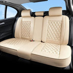 Huidasource Beige Car Rear Seat Covers, Nappa Leather Back Seat Cover, Automotive Rear Bench Seat Cushion Cover Universal Fit