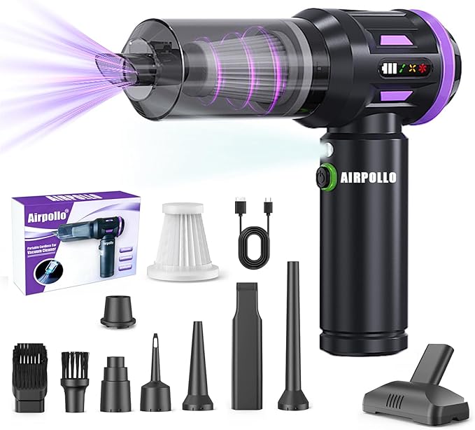 Airpollo® Car Vacuum Portable Cordless Handheld Cleaner Aspiradora para Carro, 4 in 1 with LED Screen V2 Portable 29000 Pa Su