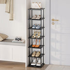 Vertical Tall Shoe Rack Organizer for Entryway -7 Tier Free Standing Slim Narrow Bamboo Wood Corner Stackable Shoe Boots Stor