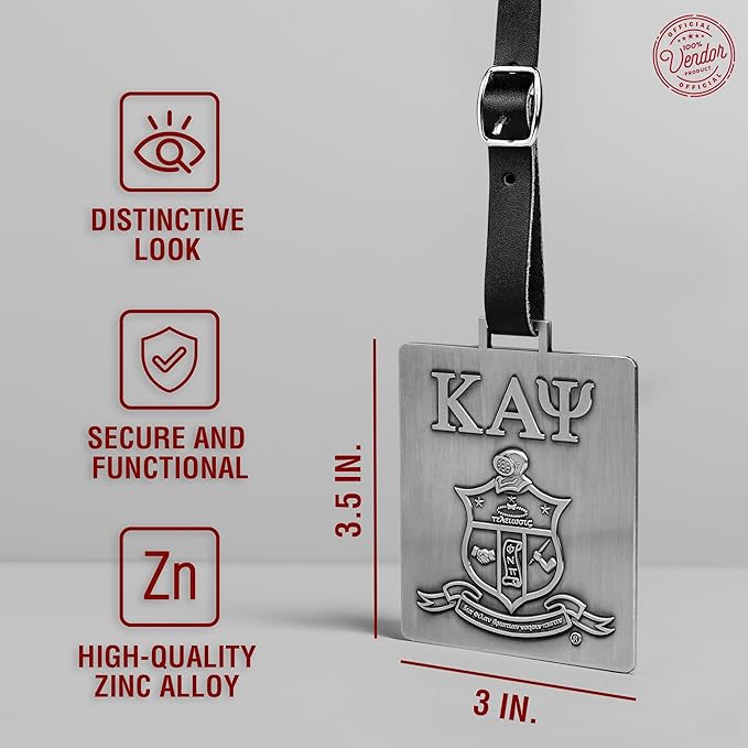 Kappa Alpha Psi Fraternity Paraphernalia - Official Vendor - Luggage Tags - Set of 2 - Greek Letters and Shield
