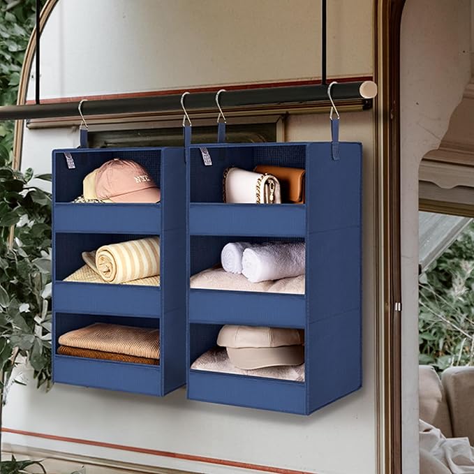 GRANNY SAYS 3-Shelf Closet Organizers and Storage, Foldable Hanging Closet Organizer, Closet Hanging Shelves with 2 Metal Hoo