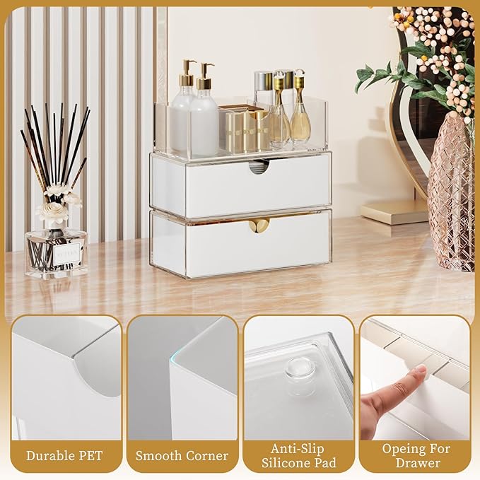 3 Tier Medicine Cabinet Organizer and Storage,Stackable Bathroom Medicine Organizer with Removable Dividers, Plastic Vanity S