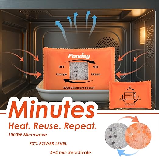 500g x 4 packs Fonday Rechargeable Silica Gel Car Dehumidifier Fast Reactivate Desiccant Bags, Large for Gun Safe Closet
