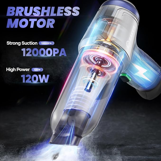 Saker Car Vacuum Portable Cordless 15000PA,3 in 1 Handheld Vacuum with Brushless Motor for Car, Office and Home Cleaning Blue