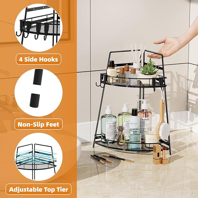 VITVITI 2 Tier Corner Bathroom Counter Organizer, Metal Bathroom Countertop Organizer Shelf Storage, Bath Room Sink Makeup Or