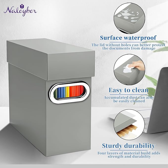 File Organizer Box with Lid & Handle, Thickened Cardboard Hanging File Folder Storage Boxes for Letter Size, Portable Filing 
