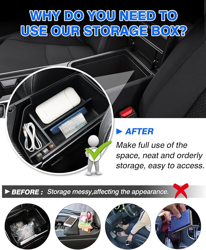 Autorder Center Console Organizer for 2022 2023 2024 2025 Kia EV6 Accessories Armrest Storage Box Secondary Insert Tray with Anti-slip Mat
