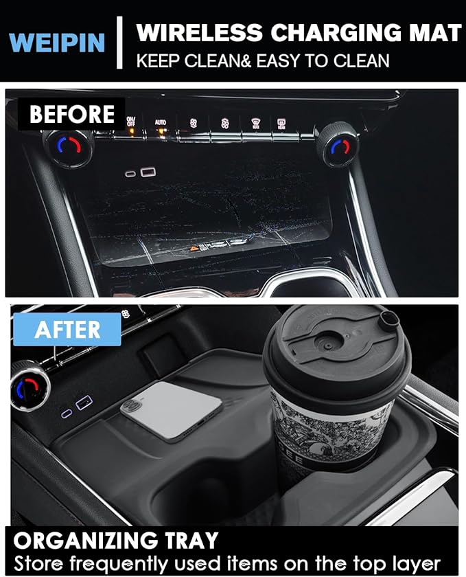 for 2-in-1 Cup Holder Insert&Wireless Charging Mat TPE Materials Compatible with 2024-2026 Chevy Traverse