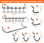 296 PCS Extra Thick 0.2'' Pegboard Hooks for 1/4" Peg Board Hanging Tools, Heavy Duty Metal Black Pegboard Accessories with P