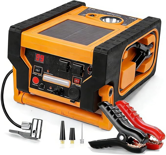 2000A Peak Jump Starter with Air Compressor Portable Power Station with 400W Inverter 12V Car Battery Booster for 8.5L