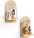 Rattan Wall Shelf Set of 2, 7'' Natural Floating Shelves Boho Decor, Rustic Wood Arched Rattan Wall Mounted Storage Shelves f