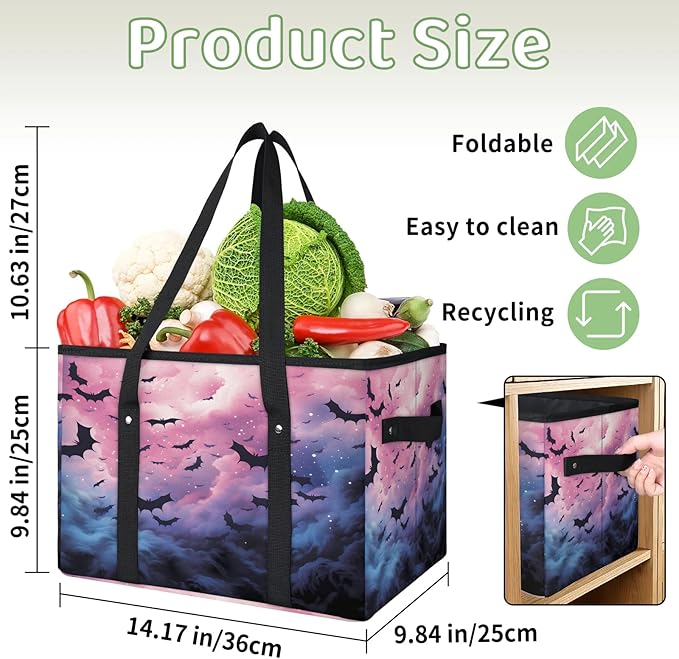 Reusable Grocery Bags Heavy Duty Shopping Bags Foldable Large Tote Bags with Long Handles & Hard Bottom