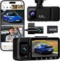 4K Dash Cam Front and Rear Inside, 3-Channel Cars Camera Dash with 170° Wide Angle, Free 64GB SD Card, 5.8GHz WiFi, Night Vis